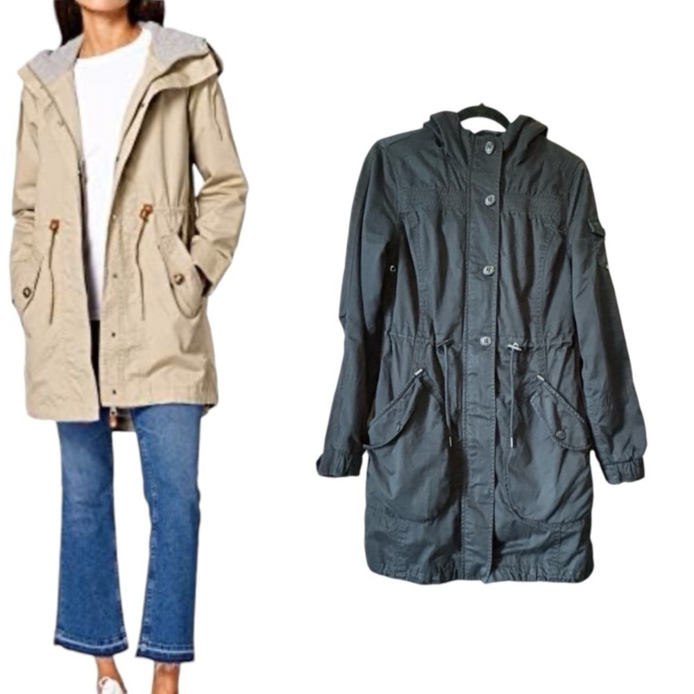 Esprit Multi-Season Cotton Hooded Jacket With Removable Liner Black